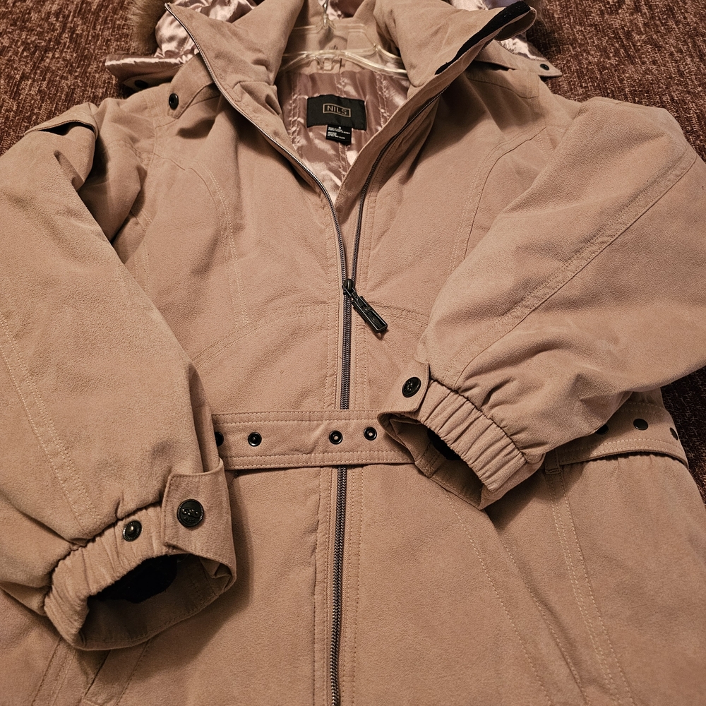 NILS Women's Beige Suede Ski Jacket with Fox On Hood